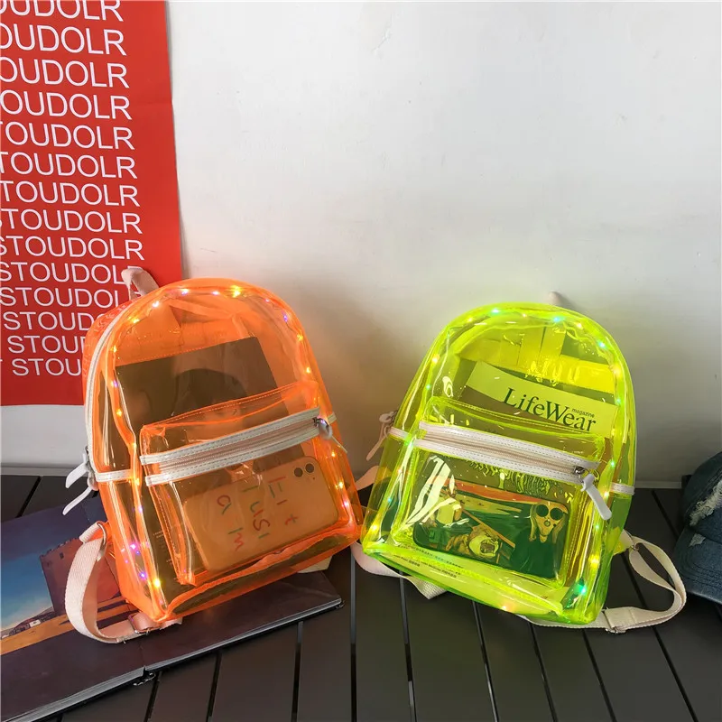 Pvc Waterproof Transparent School Bag Fashion With Light Backpacks High Quality Large Capacity Backpack Solid Clear Backpack