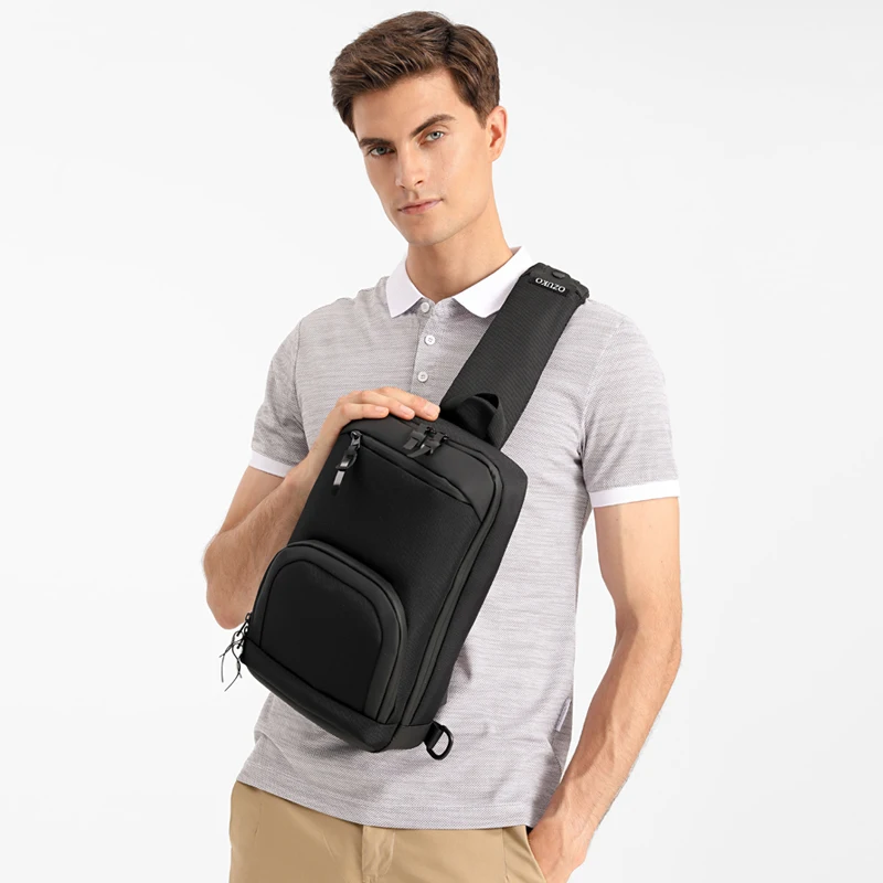 OZUKO-Bolsos de hombro impermeables para hombre, bolsa de mensajero de viaje corta Oxford, bolso de pecho informal, bolso cruzado con carga USB de