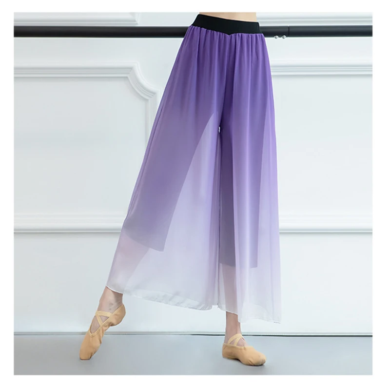 Modern Dance Costume Wide Leg Chiffon Practice Pant Elastic Waist Gradient Dance Pants Classical Dancing Wear For Women