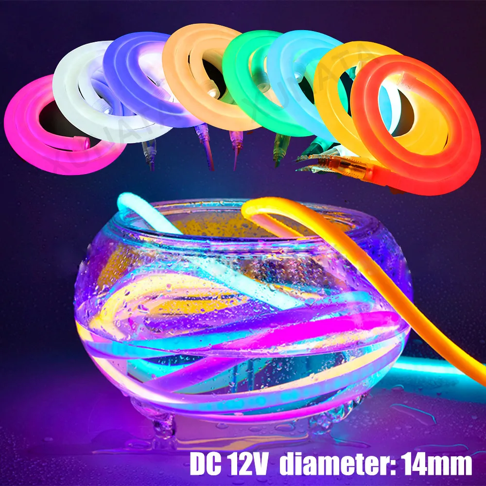 DC 12V Neon Strip Waterproof 360 Degree Lighting 14mm 2835 120leds/m String Lamp Flexible Rope Neon Light