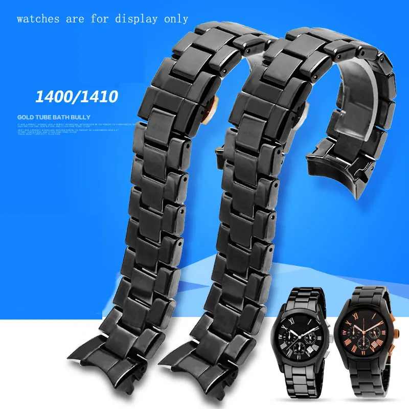 Pearl Ceramic watch chain black strap 22mm glossy bracelet Replacement strap for AR1400 1410