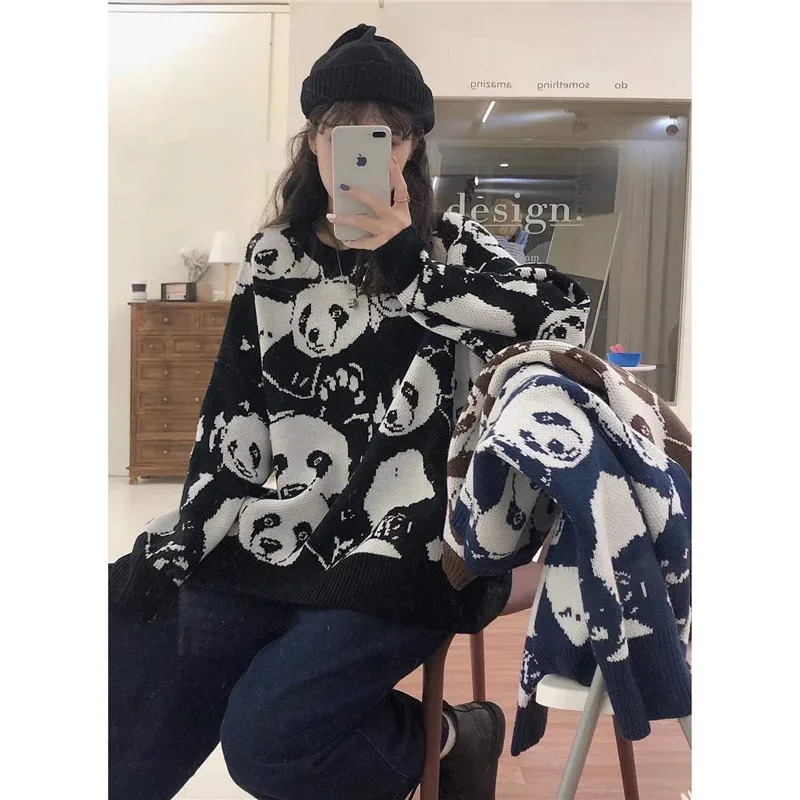 

Animal Women Loose Autumn Korean Long Sleeve Fashion Black Kawaii Female Loose Oversized Panda women