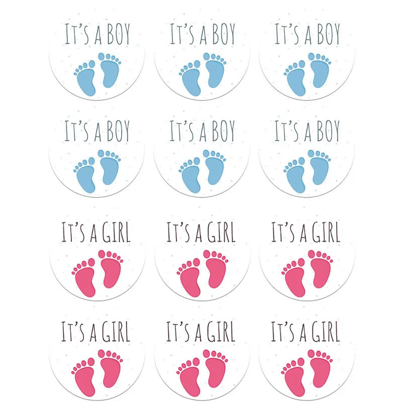 It\'s A Boy/It\'s A Girl Round Sticker Labels Baptism Gender Reveal Stickers Newborn Baby Shower Party Favor Candy Box Gift