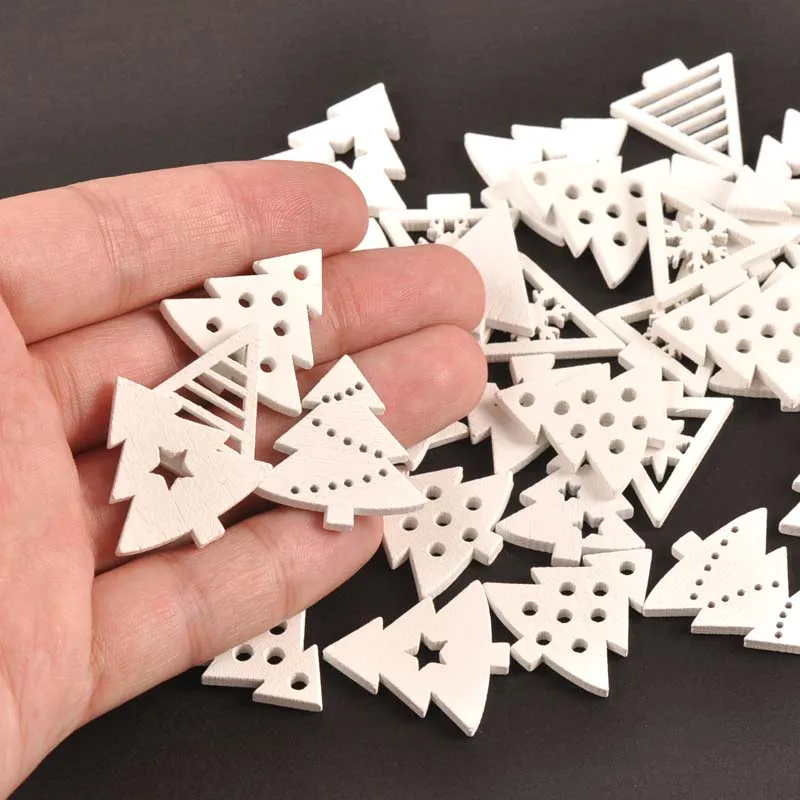 20mm Mix Wooden White Snowflakes Christmas Ornaments Xmas Pendants Diy Scrapbooking Craft New Year Home Decorations