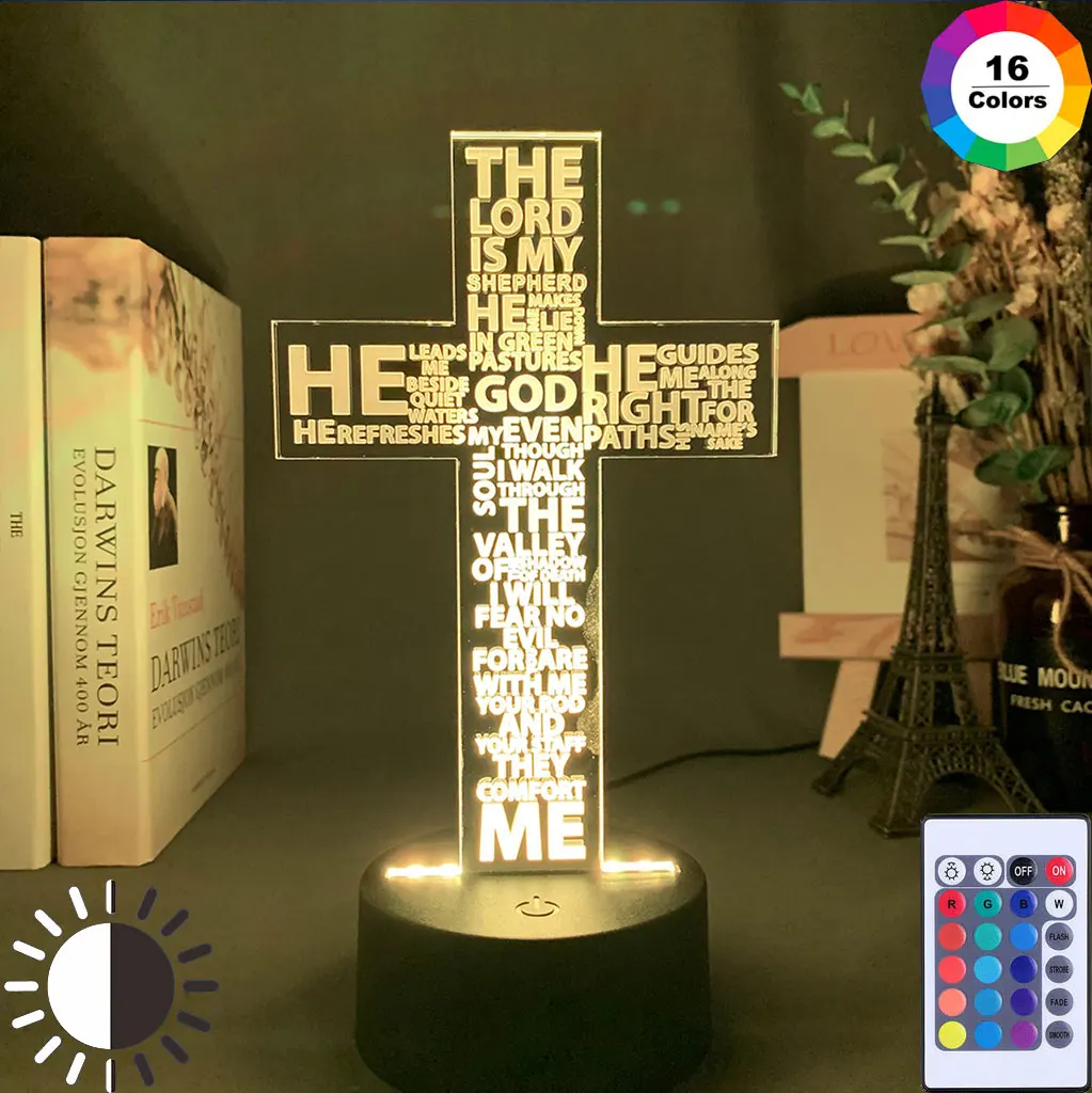 NEW!The Holy Bible Psalm Poem Jesus Christian Cross Led Night Light for Church Decor Gift for Christians Bedroom Table Lamp