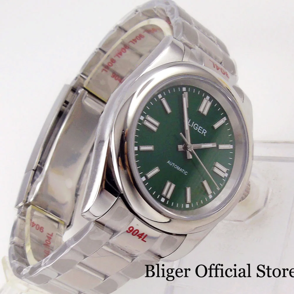 BLIGER 36mm/39mm NH35A Green/Blue Automatic Men Watch Polish Bezel MIYOTA 8215 PT5000 Steel Band Baton Hand Business Wristwatch