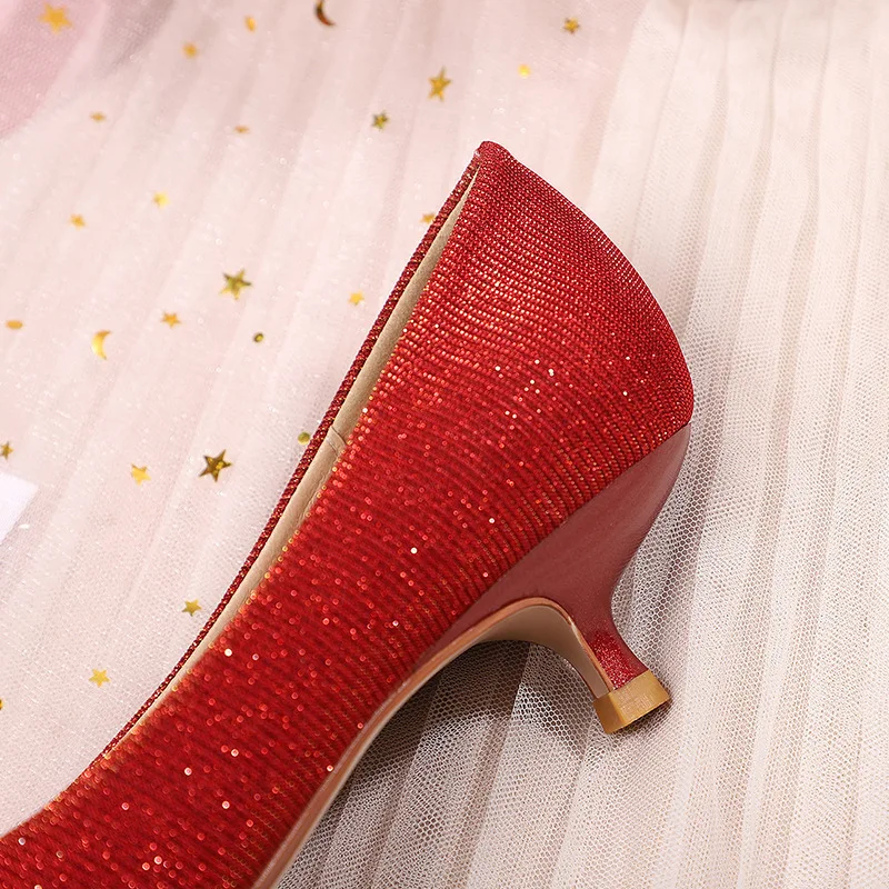 Designer women pumps Wedding None-Woven Slip On 3.5CM Thin High Heels Pointed Toe Shallow Rhinestones women shoes size 35-42