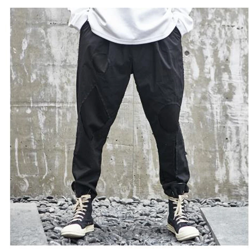 Men New Japan Style Streetwear Hip Hop Harem Pant Male Fashion Casual Black Hole Trousers Punk Gothic Spliced Joggers Sweatpants