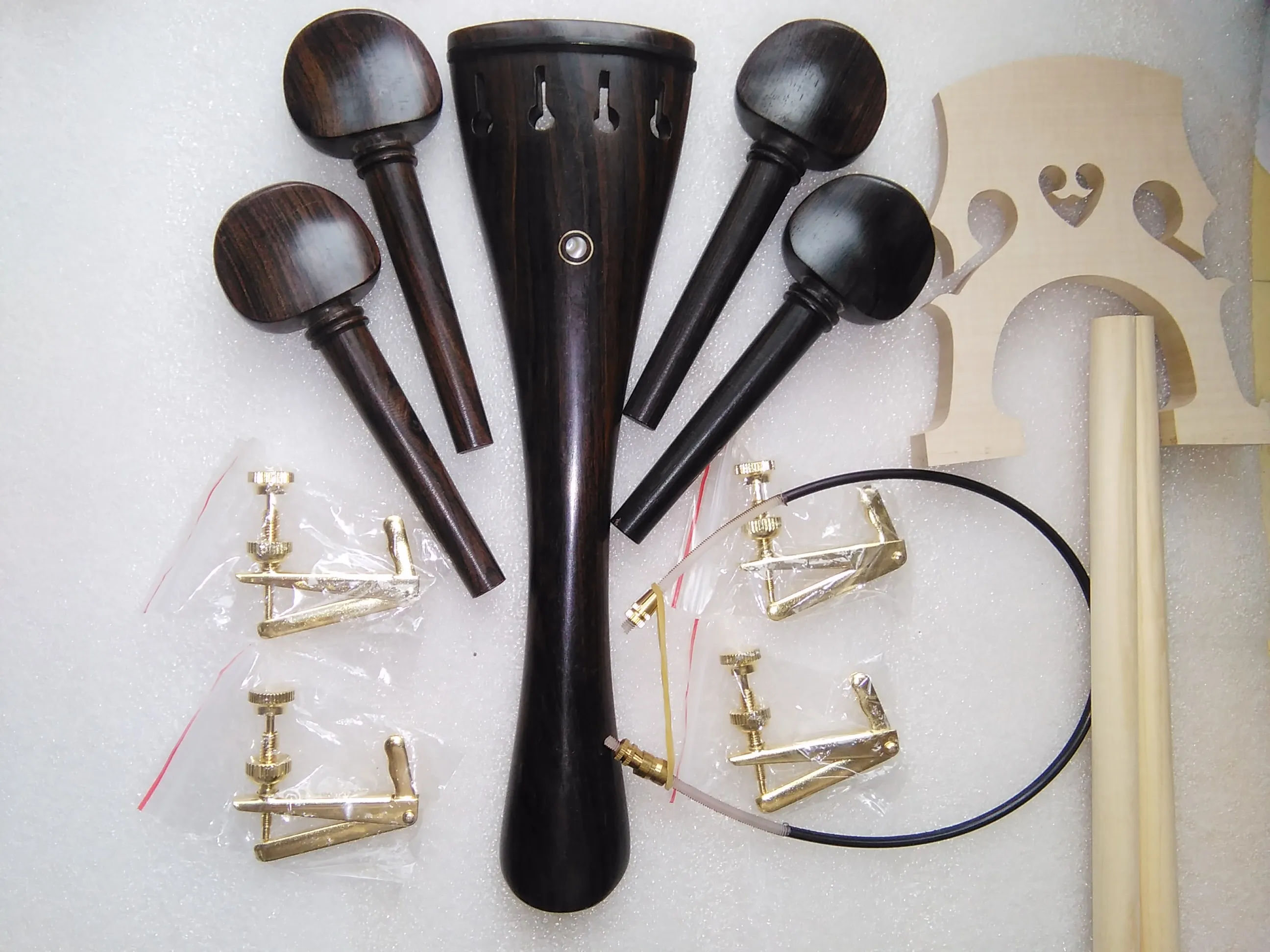 1 Set Cello Ebony Parts with 4 Gold Color Fine Tuner Cello Nylon Gut French Bridge 4/4 & Sound Post