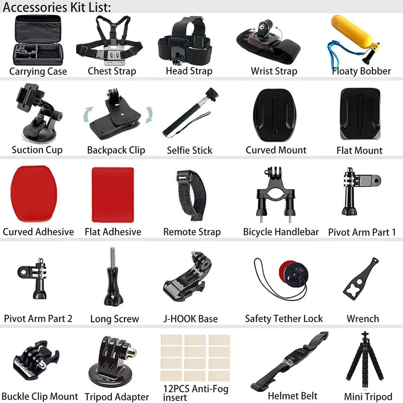 مجموعة ملحقات كاميرا الحركة لـ GoPro Hero 13 12 11 10 9 8 7 6 5 4 Session 3 Black Max Insta360 Yi 4K DJI AKASO Campark SJCAM