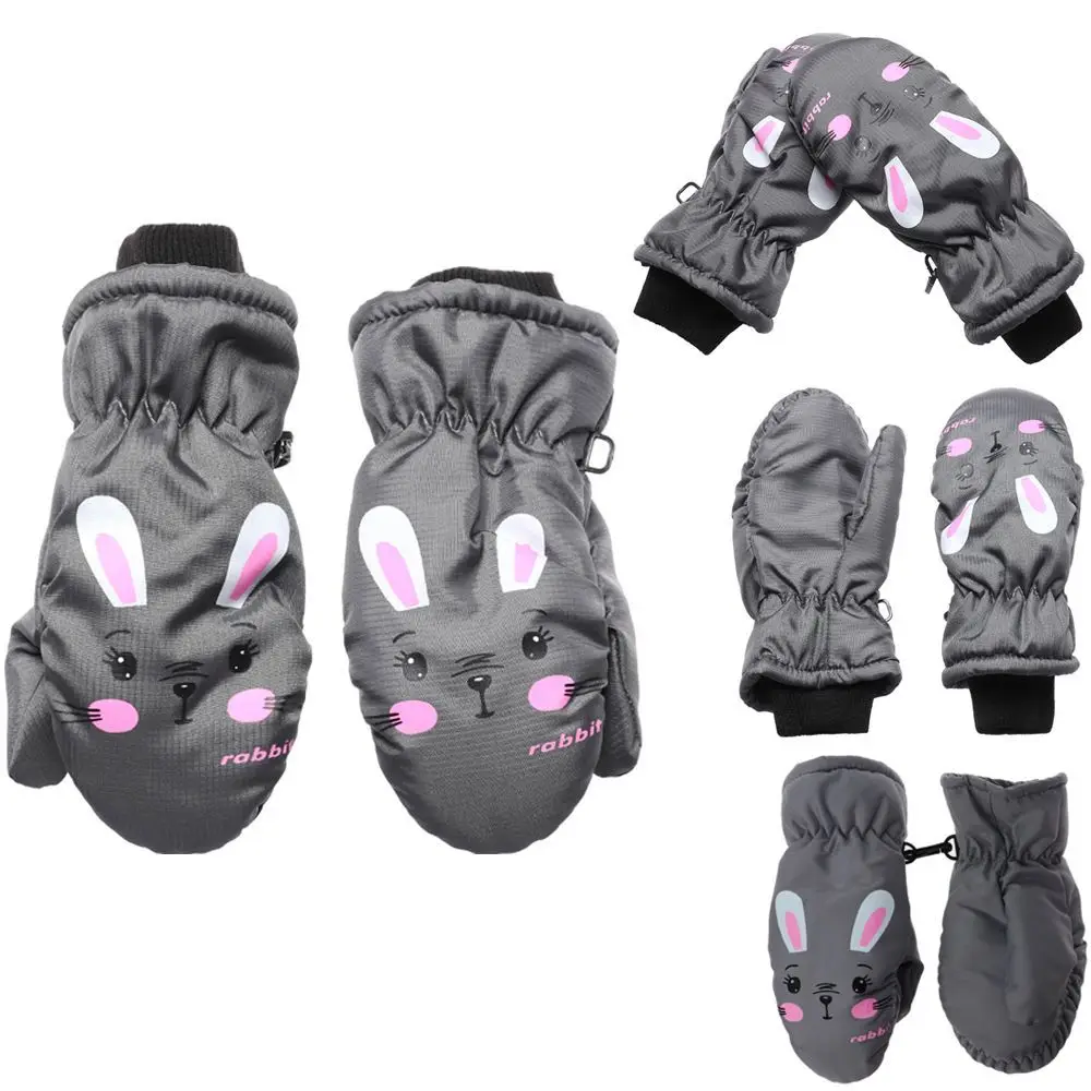 0-5 Years Old Windproof Cartoon Rabbit Non-slip Waterproof Kids Ski Gloves Sports Mittens Thick Warm