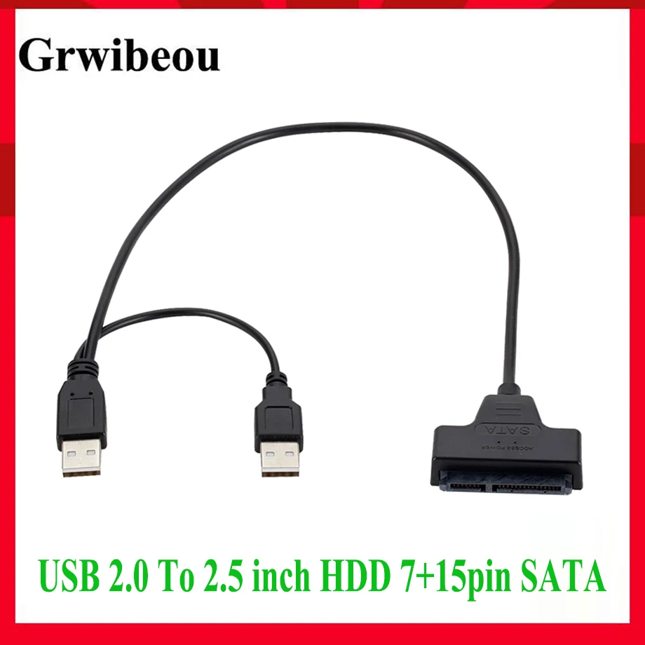 Grwibeou USB to Sata USB 2.0, SATA SSD 및 HDD 어댑터, USB 2.0 전원 공급 장치, 7 + 15 핀 SATA 하드 드라이브 케이블 어댑터, 2.5 인치 HDD