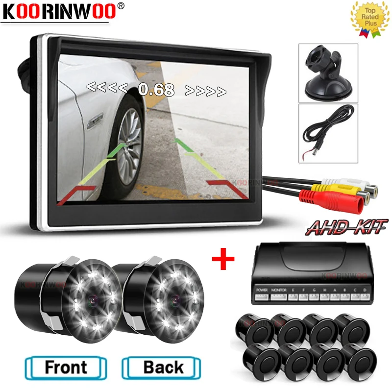 

Koorinwoo HD 5 Inch Monitor Intelligent Parktronics Cars Sensors 8 Front Camera Rear view Cam Night Vision Cameras Sounds System