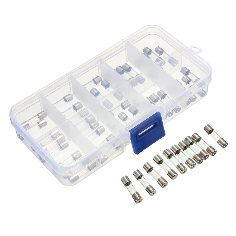 50Pcs of Glass Fuse Assortment Kit  Glass Tube Assortment Kit 5x20mm 0.5A~10A Fast Blow Glass Fuses