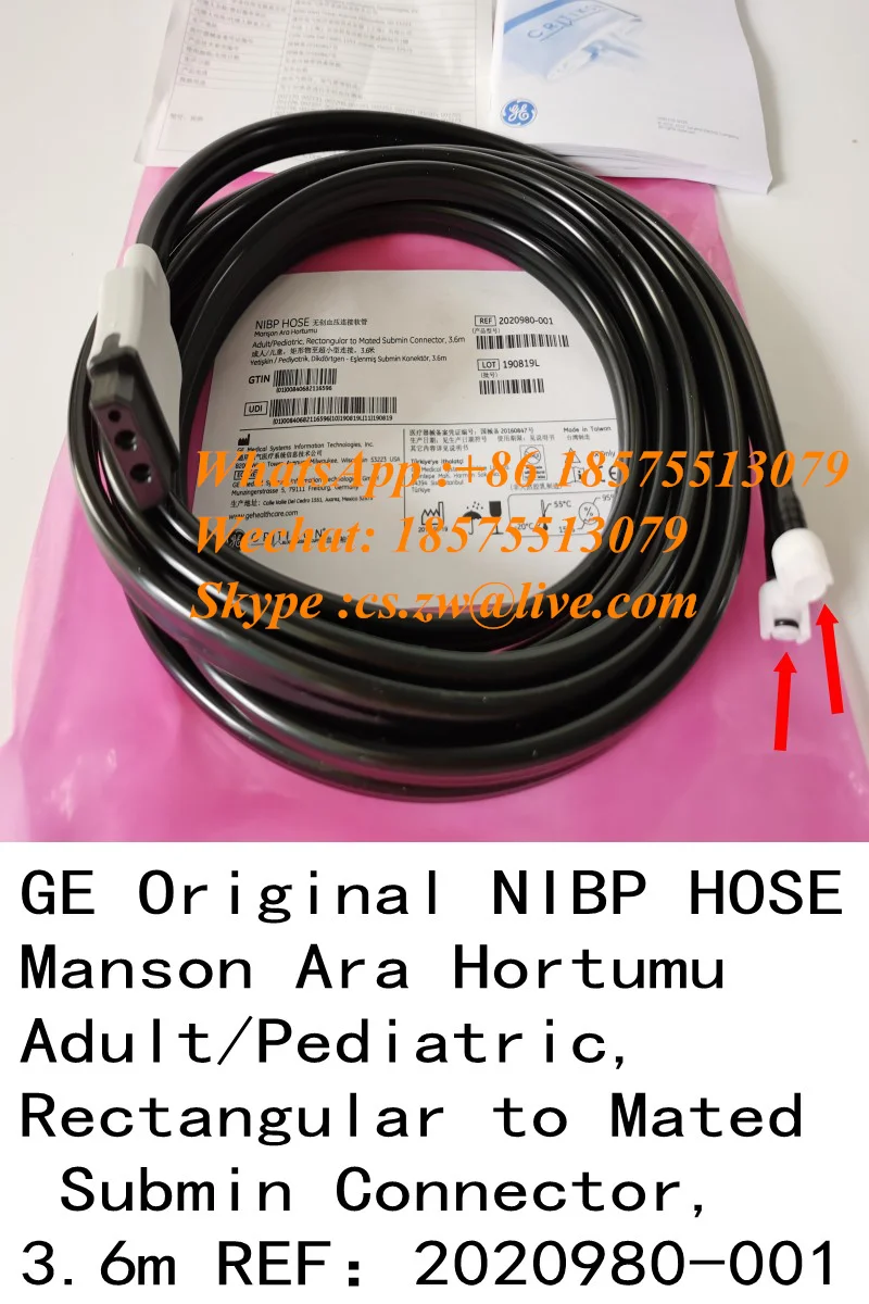 GE Original NIBP HOSE Manson Ara Hortumu Adult Pediatric Rectangular to Mated Submin Connector 3.6m REF：2020980-001