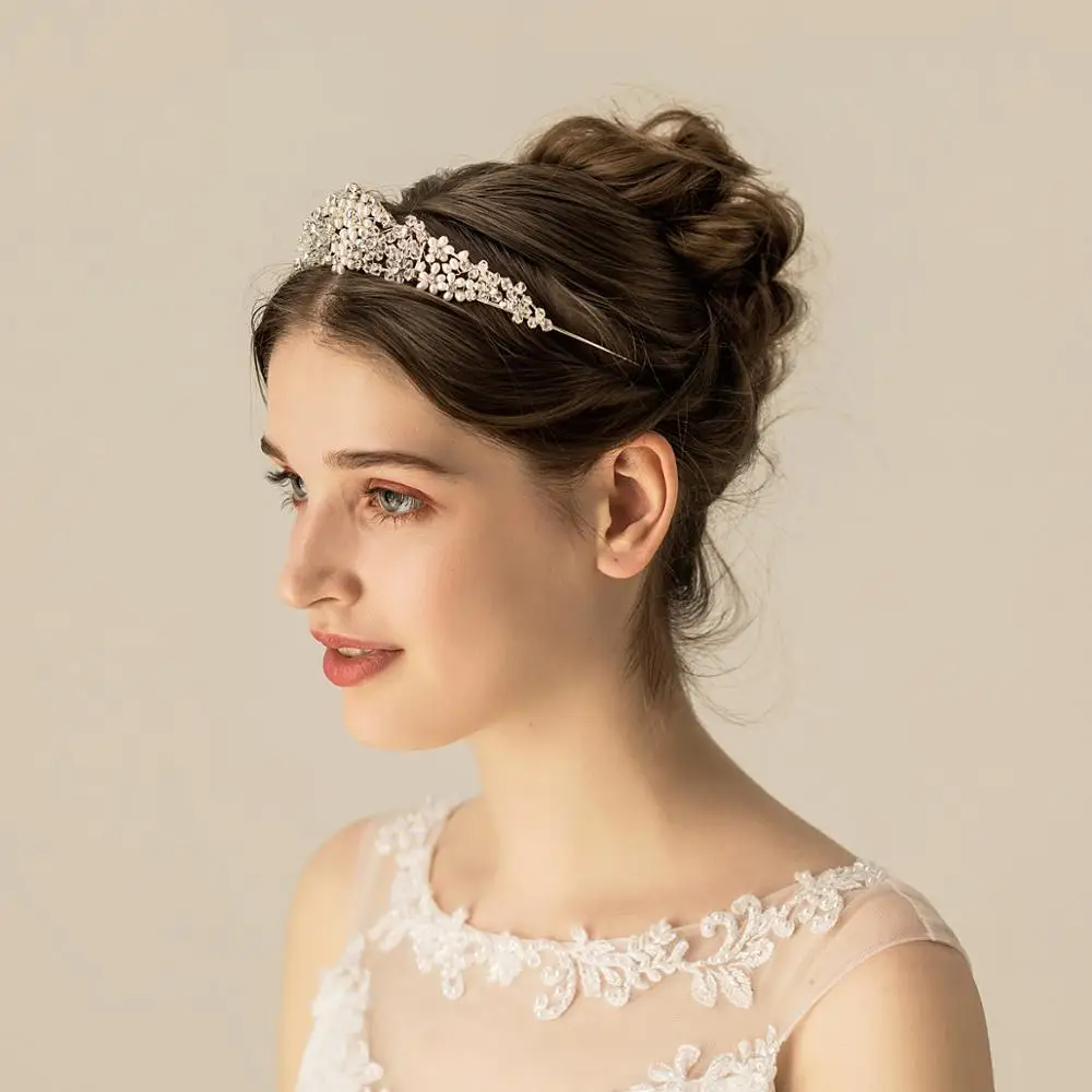 O572 Echte Zoetwater Parels Bloem Bruiloft Tiara Handgemaakte Kroon Parel Tiara Royal Haar Kroon Voor Prinses Bruiloft