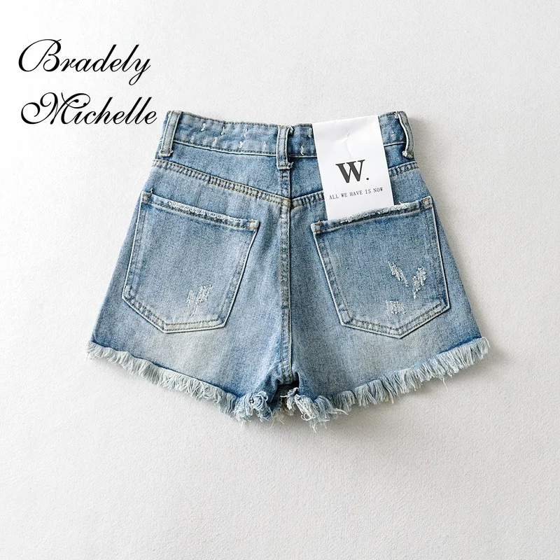 BRADELY MICHELLE – jean court en Denim pour femmes, Sexy, basique, taille haute, ouvertures de jambes, Streetwear, nouvelle collection été 2021