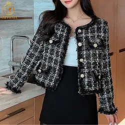 SMTHMA temperamento di alta qualità da donna stile pista Tweed giacca corta da donna donna nuovo autunno elegante cappotto moda femminile Top