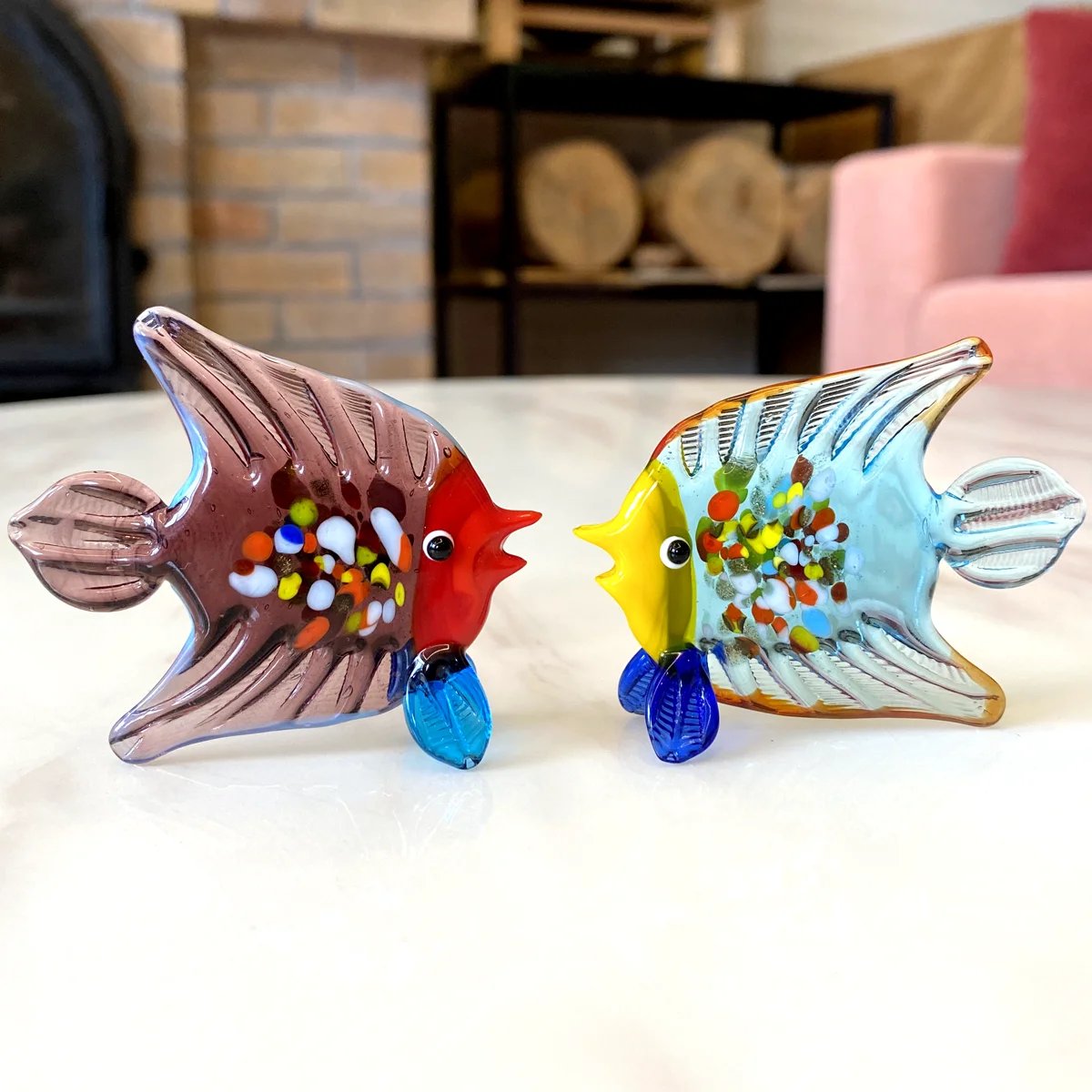 New Home Decor 4 Color Vivid Crystal Glass Tropical Fish Animal Figurines Hand Blown Glass Craft Modern Sculpture CHristmas Gift