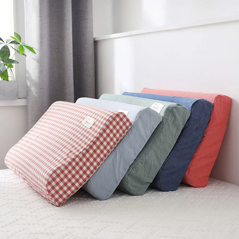 Soft Cotton Latex Pillow Case Cover Solid Color Plaid Sleeping Pillowcase for Memory Foam Pillow Latex Pillow 30x50CM/40x60CM