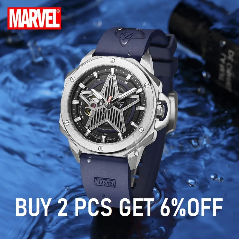 Disney Marvel Official Men Casual Fashion Automatic Wriswatches Captain America Steel Case Sapphire Crystal New Mechanical Clock