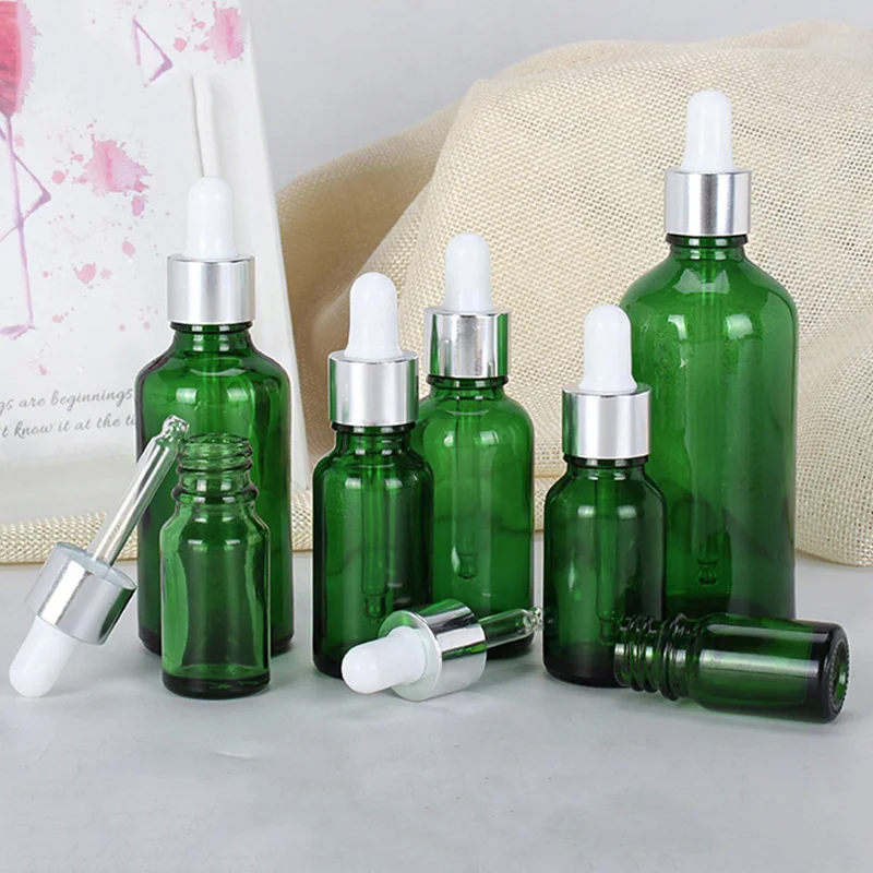 5-100ML Dropper Bottle Green Glass Reagent Eye Dropper Aromatherapy Liquid Pipette Refillable Bottle Essential Oil Container