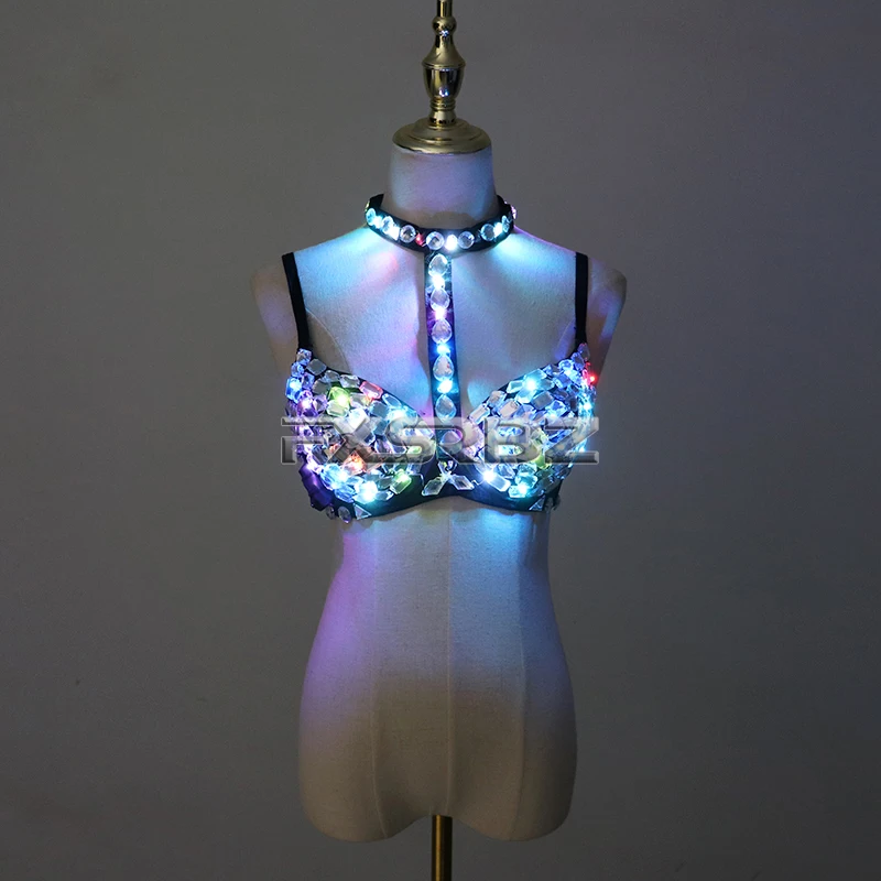 Nightclub Ds Sexy LED Bra Colorful Flash Diamond Bra DJ Singer Dance Light-up bra Event&Party Supplies