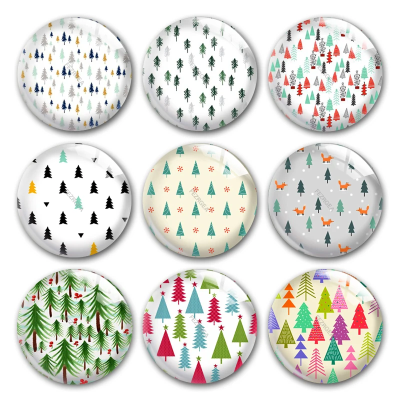 

Handmade X-Mas Christmas Pine Tree Pinaster Round Photo Glass Cabochons Demo Flat Back DIY Jewelry Making Findings Accessory