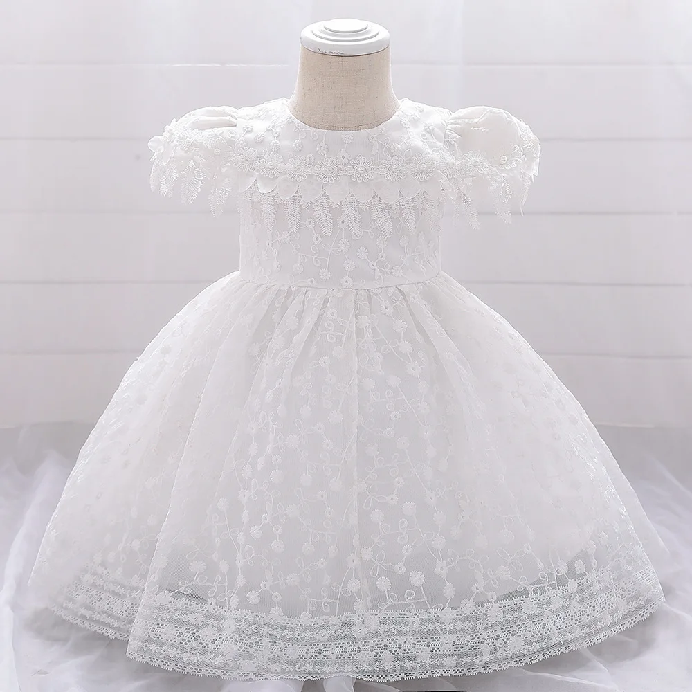 White Ceremony Flower Girls Dress Elegant Princess 1st Birthday Dress Kid Dresses For Girl Baby Children's Wedding Party Dress