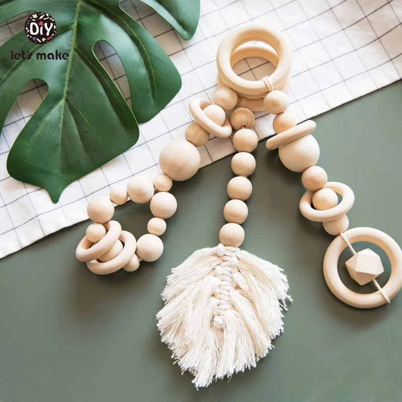 Let's Make Wood Bed Bell Tassel Leaves Shape Knitting Developmental Educational Dreamcatcher Soft baby Bed Hanging Rattles Toys