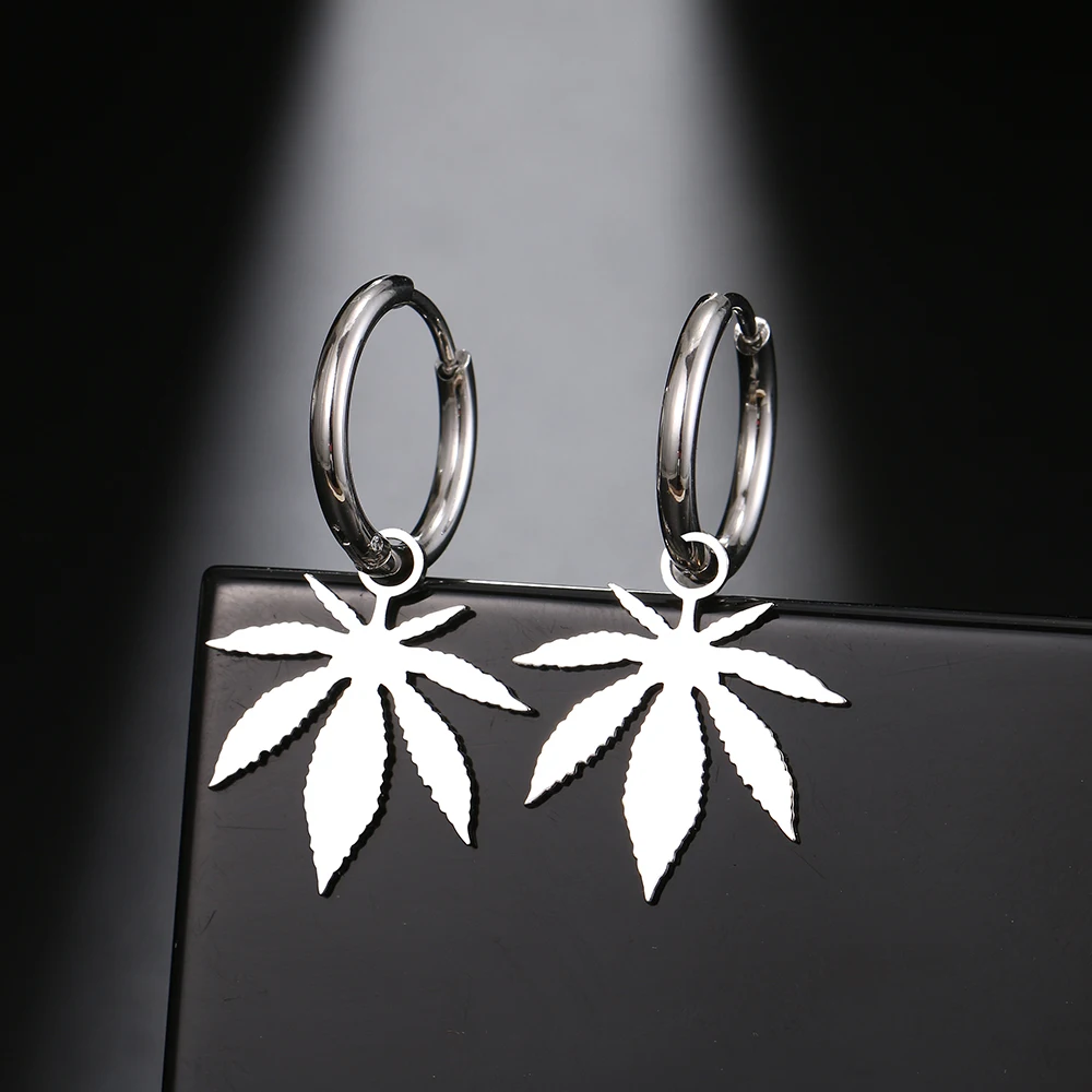 Pendientes de acero inoxidable para mujer, aretes de aro chapados con amuleto de hoja de arce, tendencia 2022, joyería para fiesta, el mejor regalo