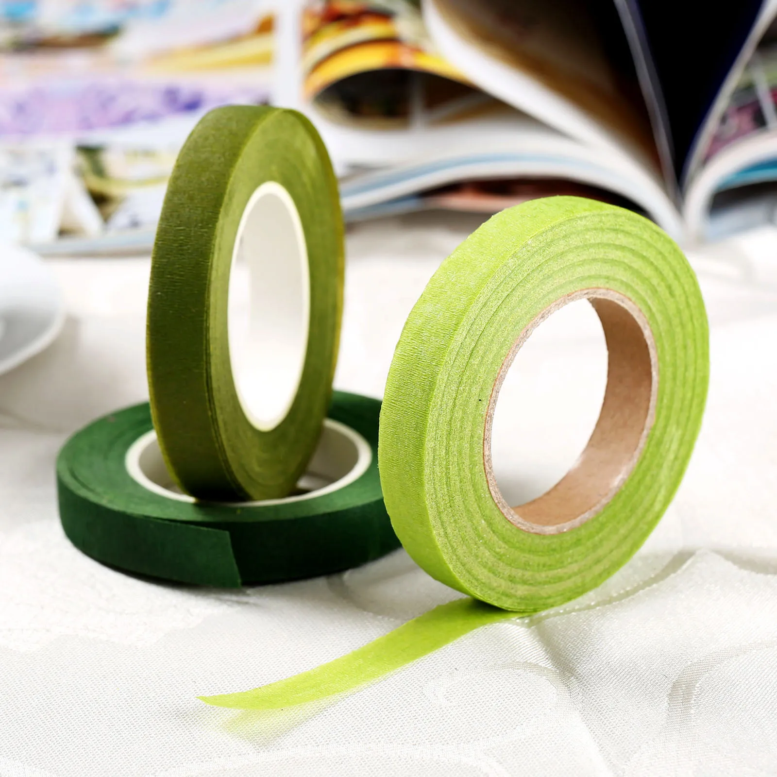 Green Self-adhesive Florist Stem Tape Wire Floral Work Plastron Rose Flower Stamen DIY Wrinkle Paper Wrap Garland Wreaths 12mm