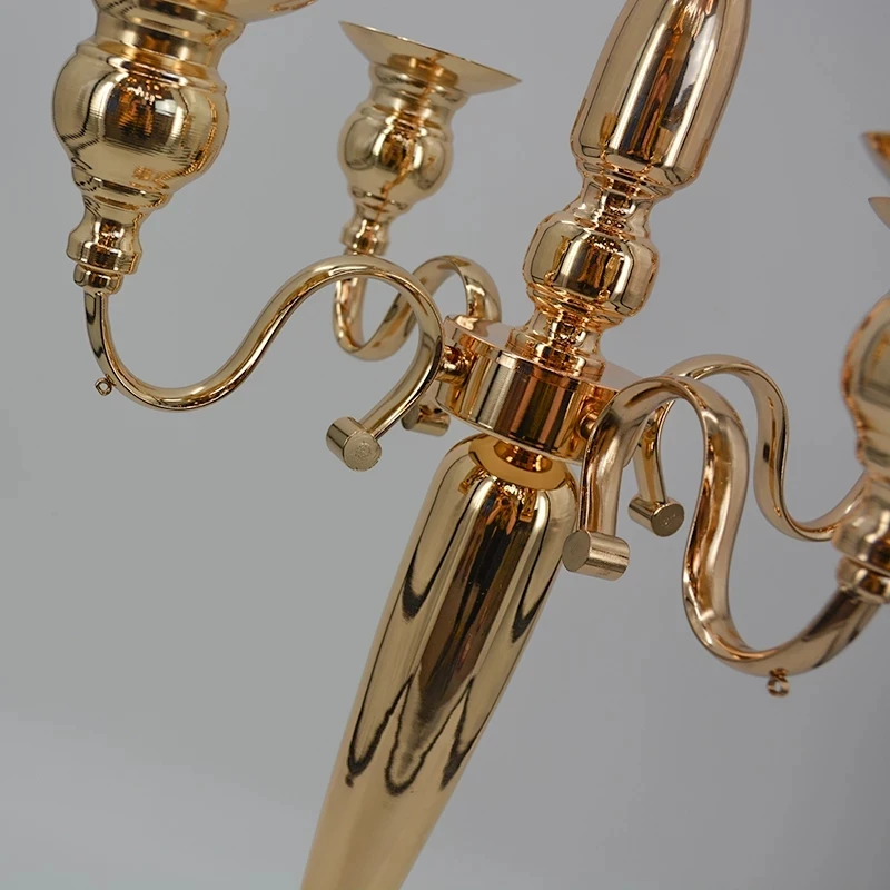 Kerzenhalter mit 5 Armen, Metall, Gold, Kristall-Kerzenständer für Hochzeits- und Eventdekorationen – Detail 6