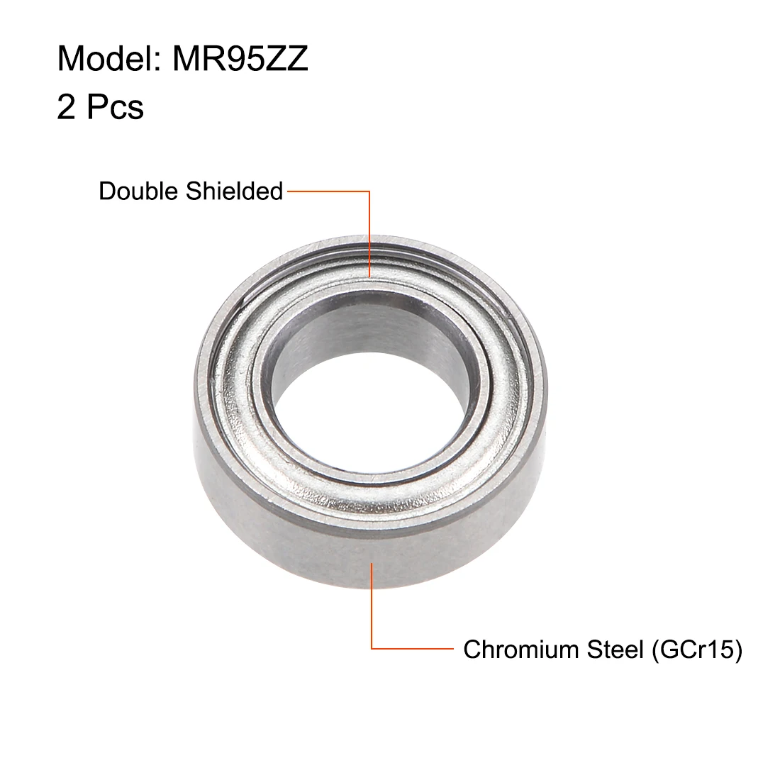 Uxcell MR95ZZ ตลับลูกปืน5มม.X 9มม.X 3มม.ป้องกันเหล็กโครเมี่ยม P6(ABEC3) 2Pcs