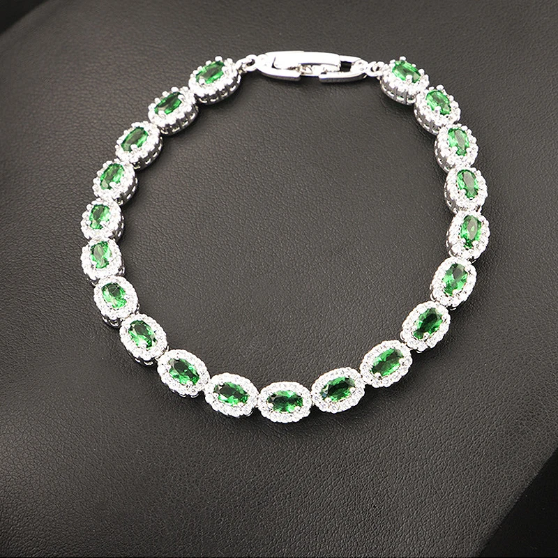 HuiSept Luxury Charm Bracelet for Women 925 Silver Jewelry Oval Emerald Zircon Gemstone Accessories Wedding Engagement Bracelets