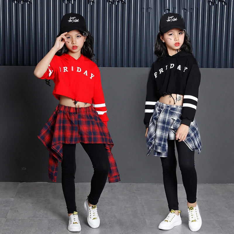 Children\'s Sports Suits Cotton Clothing Korean Fashion Hip Hop Streetwear Teenage Girls Hoodies Sweatshirt + Plaid Skirt-pants