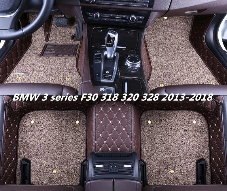 For BMW 3 series F30 318 320 328 2013-2018 Floor Mats  Foot Carpets Car Step Mats Embroidery Leather Wire coil 2 Layer