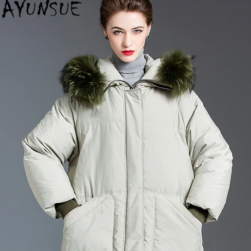 90% White Duck Down Jacket Female Winter Coat Women Raccoon Dog Fur Collar Fashion Warm Puffer Oversized Jacket Parkas KJ5879