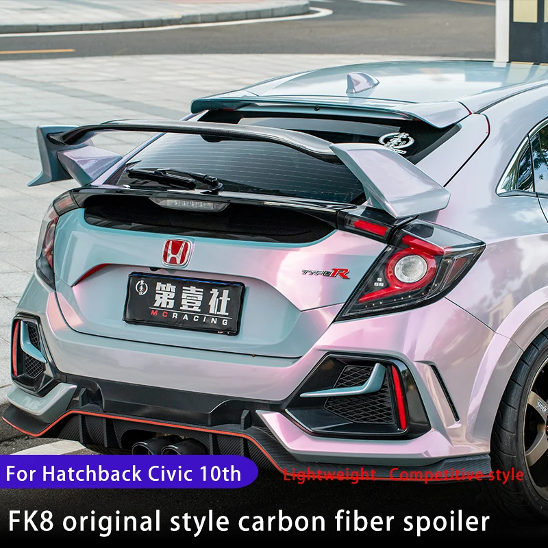 For Honda 10th generation hatchback Civic spoiler, 2016 2017 2018 2019 2021Si FK4 FK7 carbon fiber rear spoiler