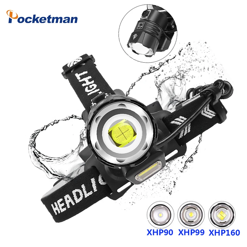 Powerful LED Headlamps Waterproof USB Rechargeable Head Lantern Zoomable Front Portable Torch With Warning Light