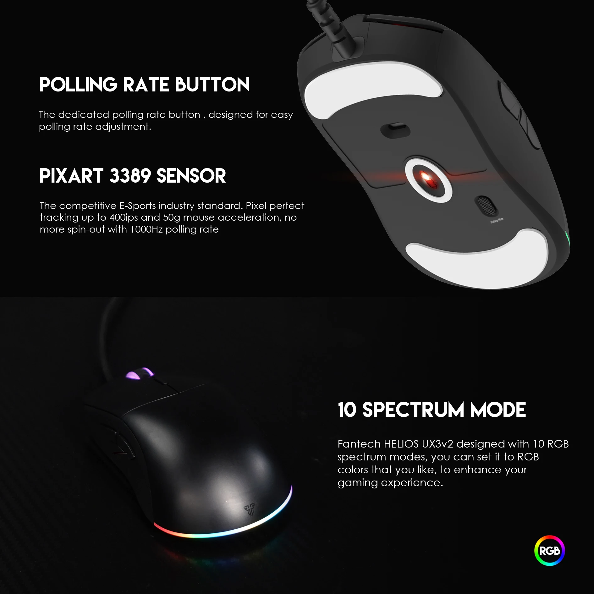 Go! UX3-V2 Profession Gaming Mouse PIXART 3389 16000DPI 1000Hz 400ips RGB Wired Mouse Mice For Laptop PC LOL FPS Gamer