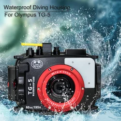 60M/195ft Waterproof Box Underwater Housing Camera Diving Case For Olympus TG5 TG-5 Bag Protective Case Cover Black