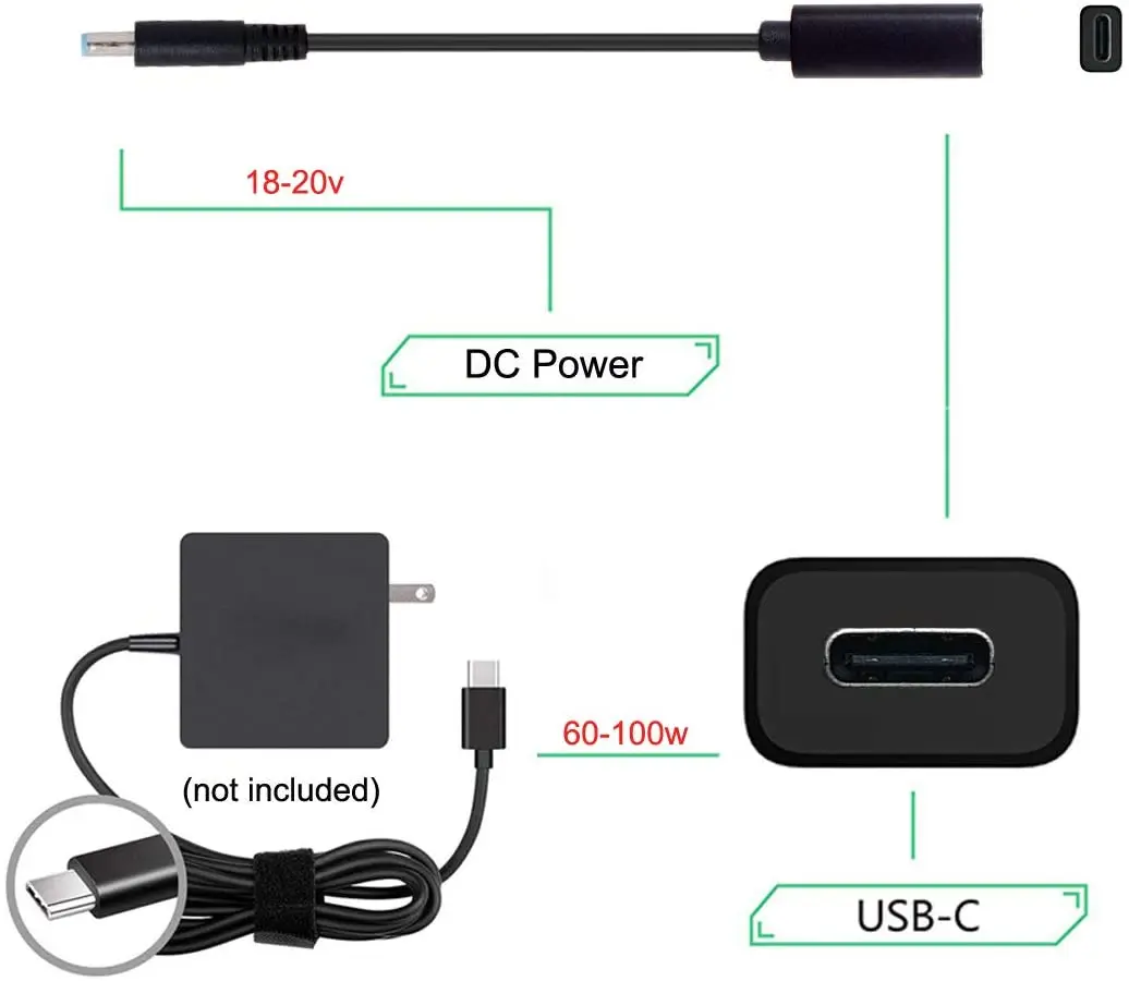 Usb-кабель для зарядки с разъемами типа C и DC 4,5x3,0 мм