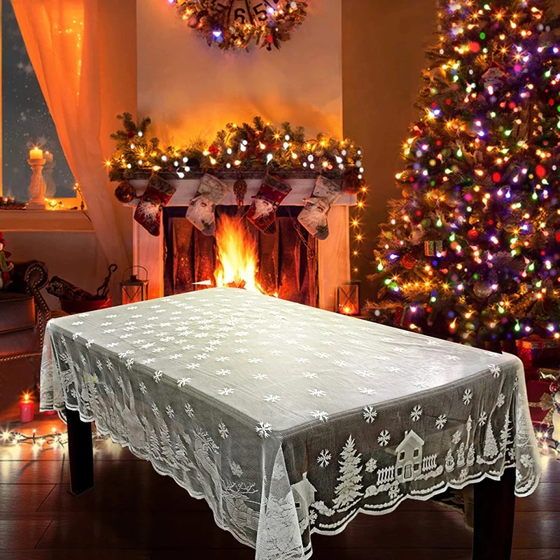 Holaroom-Mantel de encaje blanco de macramé, redondo mantel/rectangular de Papá Noel, cubierta de mesa de boda, cena de Navidad, fiesta, decoración del hogar