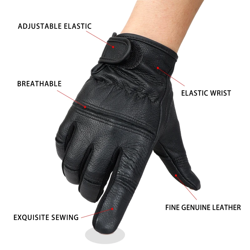 QIANGLEAF Black Goat Leather Motorcycle Cycling Sport Safety Protection Gloves Men\'s Driving Work Mittens Wholesale Sample 550SY