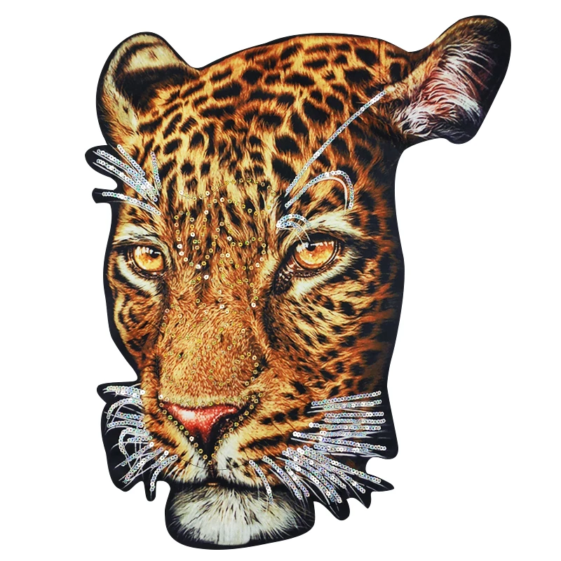 1 Pieces Sequin Printed Large Tiger Head Cloth Sew on For Clothing Patch DIY T-Shirt Jacket Denim Coat Decoration Sticker