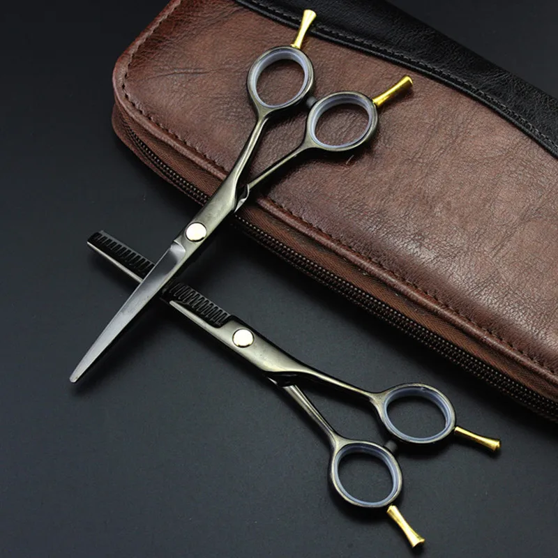 

professional Japan 440c 5.5 '' Black Two-tailed hair scissors haircut thinning barber hair cutting shears hairdresser scissors