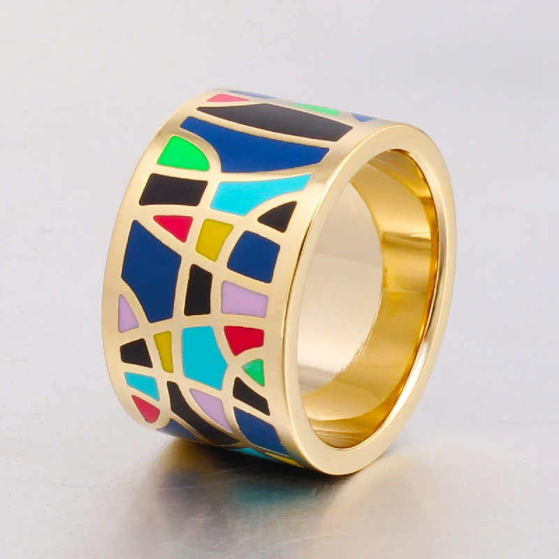 Dropshipping Fashion Stainless Steel Rings for Women Filled Colorful Enamel Jewelry  Trendy Party