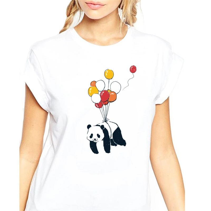 

New Fashion Funny Balloon panda Graphics Print Women t shirt Summer Casual Short Sleeve O-Neck t-shirts 5 color options Tops