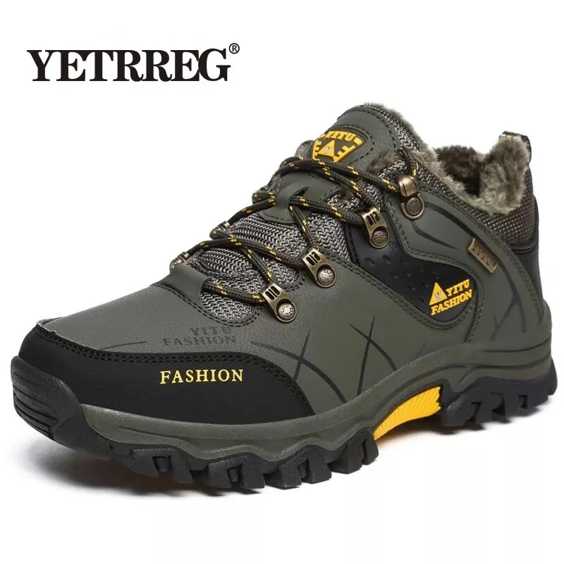 Fashion Winter Leather Men\'s Snow Boots Warm Plus Men\'s Boots Outdoor Non-slip Sneakers Men Hiking Boots Waterproof Work Shoes